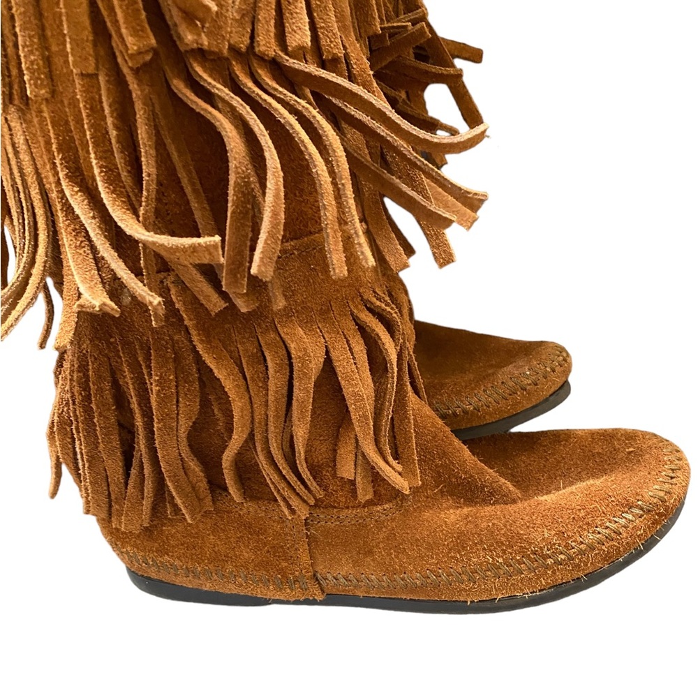 Minnetonka Brown Suede Fringe Three Row Tassel Bo… - image 8